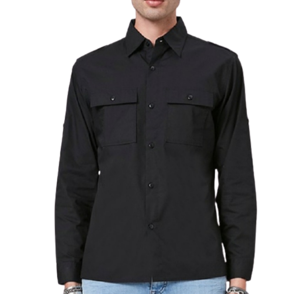 MIDNITE BLACK ☆ FRONT FLAP POCKET ☆ EPILET SHOULDER SHIRT ☆ XL